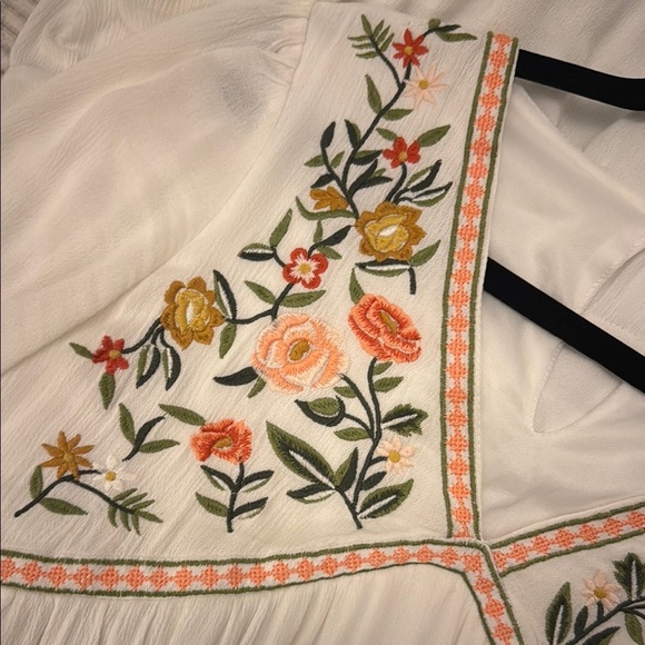 In loom White V-Neck with Embroidery & Puff Sleeve Midi Sundress - Picture 7 of 12